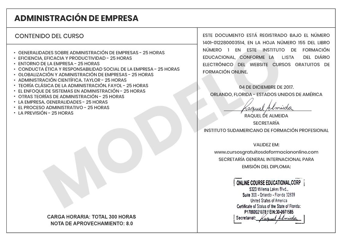 Verso del certificado