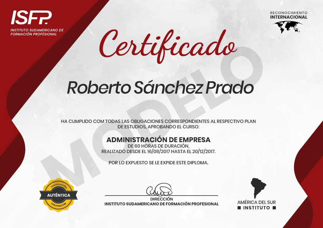 Frente del certificado